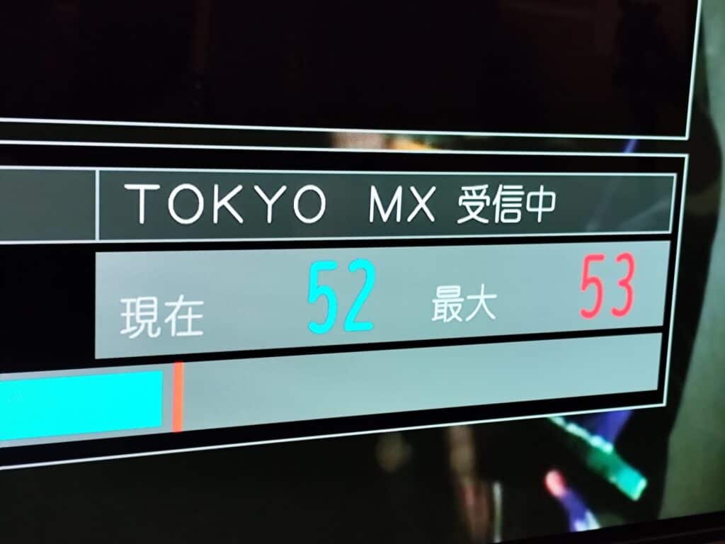 アンテナ交換後の東京MX受信レベル画面