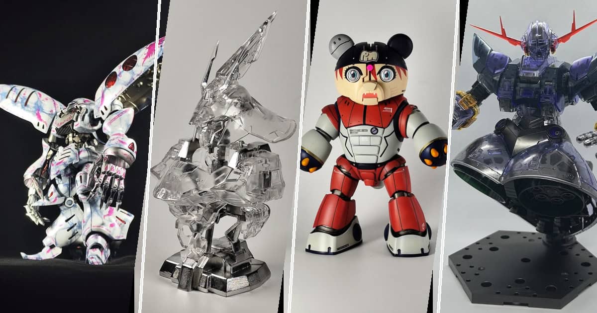 プラモデル製作・ツール関連記事まとめ用アイキャッチ。ガンプラ作例4点を並べたコラージュ画像