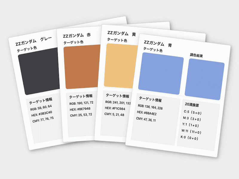 調色計算ツールで結果名を付けて複数の配合を保存するイメージ画像