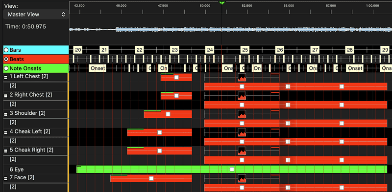 xLightsで曲に合わせたLED発光演出を作成している画面